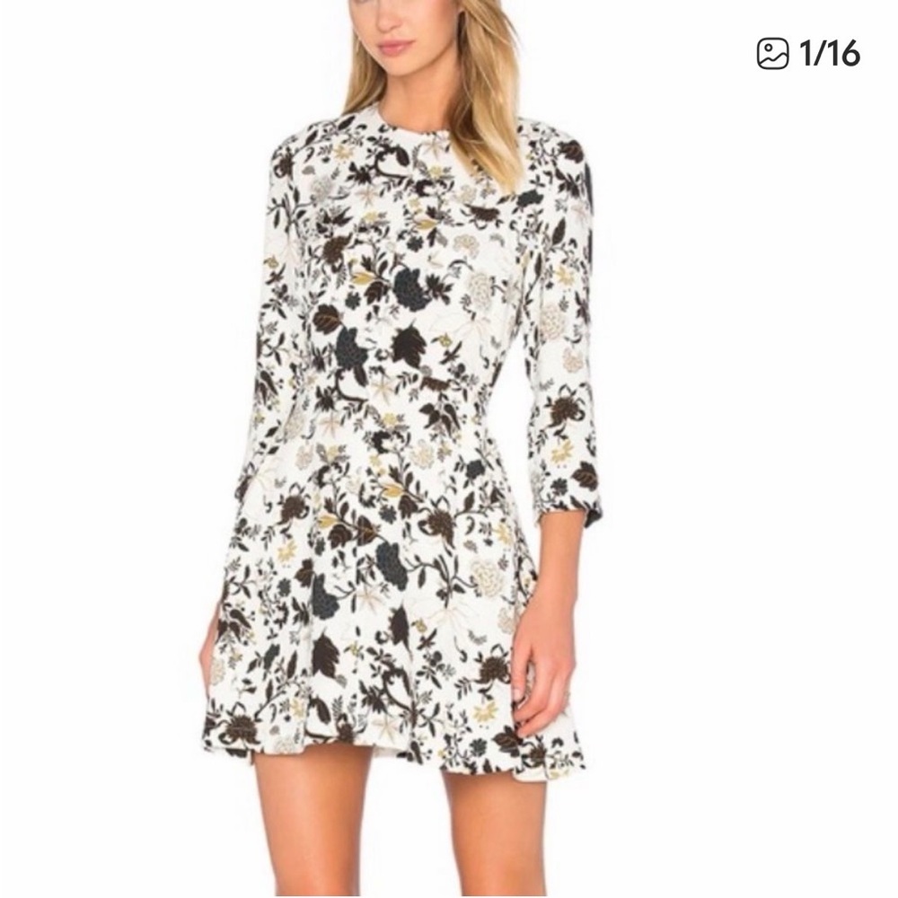 A.L.C. Terri Floral White Mini Dress Burgundy Black Pink & Mustard 100% Silk